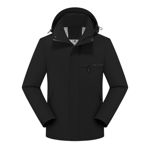 中年男士可卸连帽外套2025新款爸爸秋冬装加绒加厚三防冲锋衣夹克