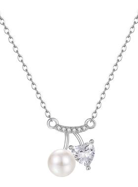 樱桃珍珠项链女S925纯银轻奢吊坠锁骨链简约时尚百搭