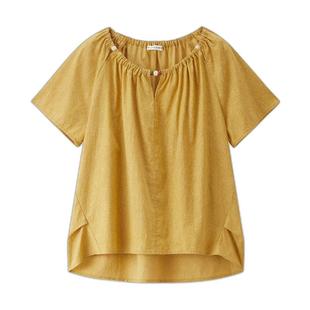 设计师款佐丹奴宽松衬衫女夏季纯棉镂空串珠圆领短袖衬衫18345817