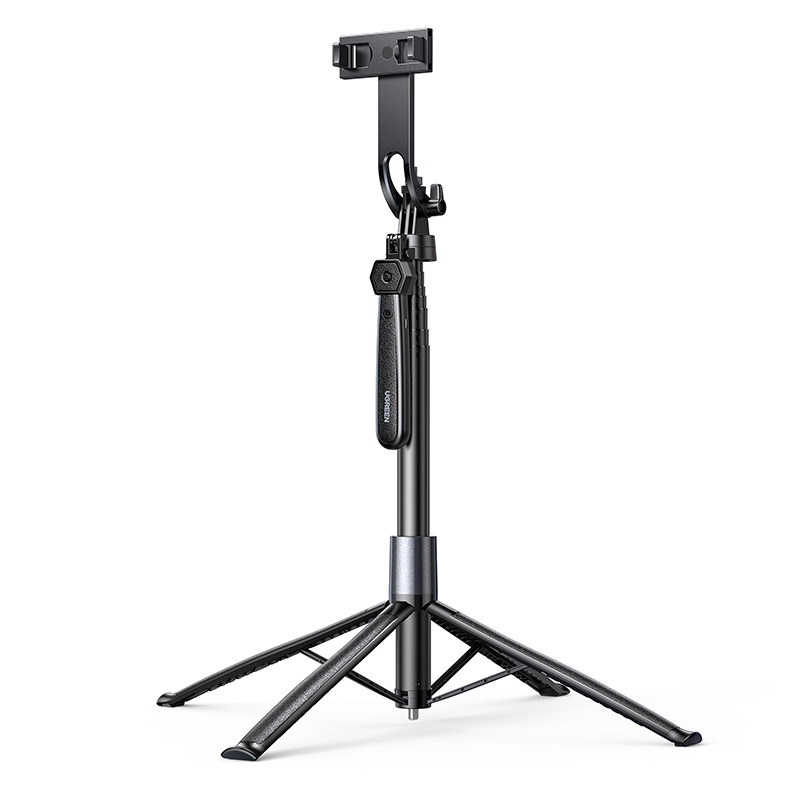 绿联自拍杆落地三脚架直播支架2025新款360度旋转防抖手持云台旅游便携通用手机美颜自拍神器相机拍摄演唱会