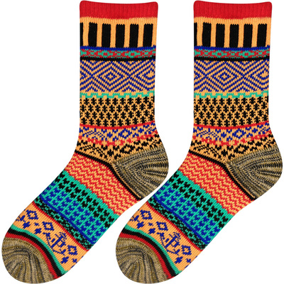 秋冬季彩色粗线复古民族风中筒袜