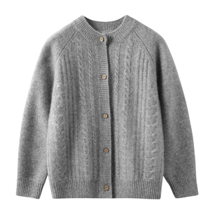 儿童麻花开衫纯山羊绒衫大童男童2025秋季针织加厚女童冬毛衣外套