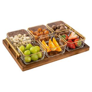 水果盘客厅家用轻奢高档茶几茶台零食盘高颜值分隔式四宫格干果盘