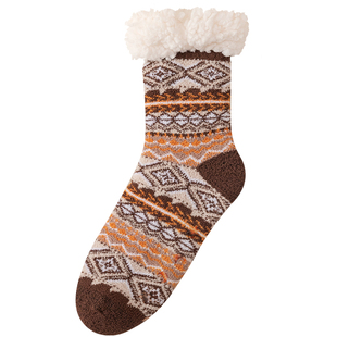 羊羔绒袜子男士冬季加厚毛圈保暖中筒毛绒防寒地板袜冬天加绒睡眠