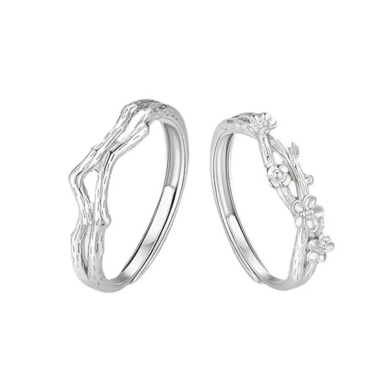海棠花925银轻奢情侣优雅对戒小众个性简约男女款开口戒指礼物