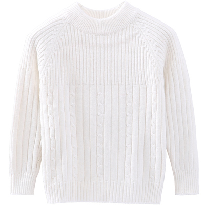 纯白色大童针织套头中领打底衫