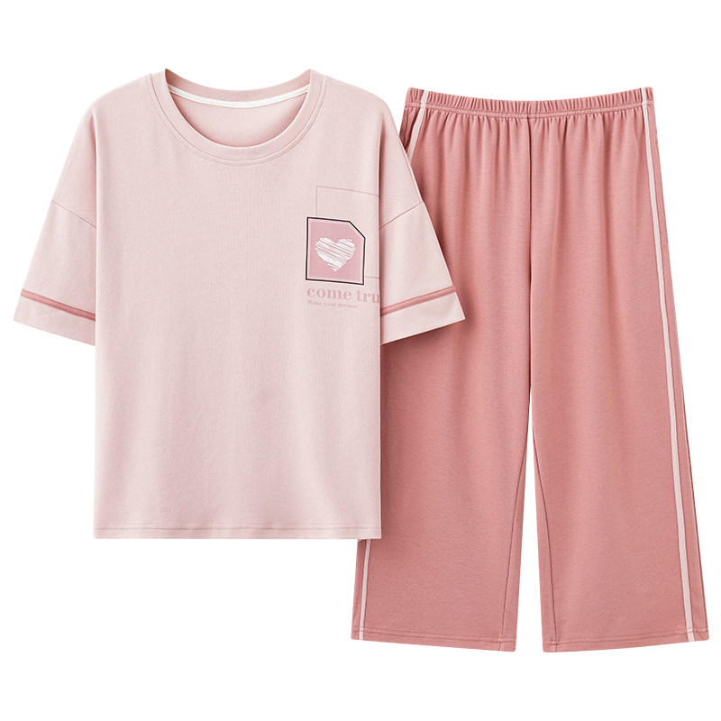 夏女士睡衣薄款短袖家居服七分裤