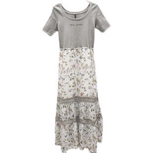 ABLE JEANS女士连衣裙碎花夏季新品淑女范雪纺裙拼接中长连身裙子