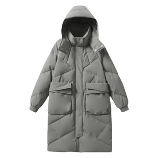 90白鸭绒嘉兴平湖羽绒服女中长款小个子连帽韩版宽松显瘦外套冬季