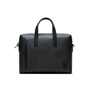 HLA/海澜之家老花男士公文包新款真皮大容量手提包送爸爸送老公