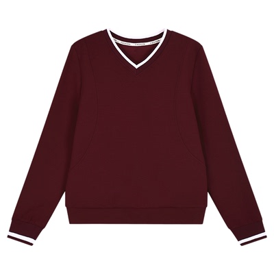 撞色V领女士长袖宽松新款卫衣