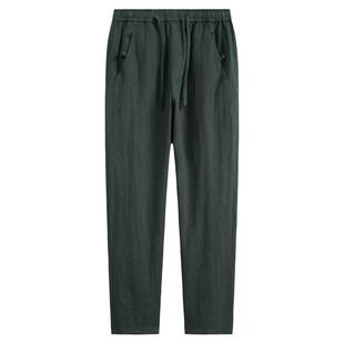 秋季唐装男中式男裤子休闲裤中年苎麻宽松直筒麻裤男士全麻长裤男