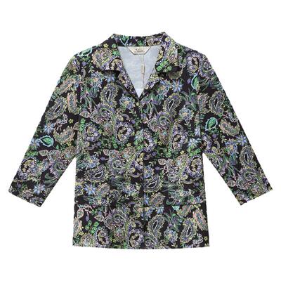 妙采七分袖修身针织印花复古衬衫