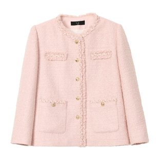 蓝语大码法式优雅粗花呢粉色小香风羽绒服2025冬季新款保暖外套