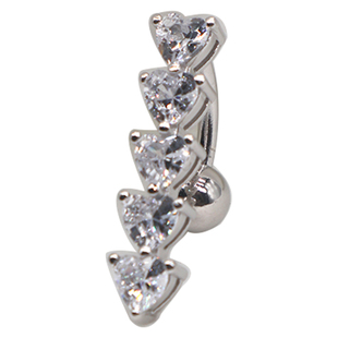 新款五小心形肚脐钉S925纯银防过敏爱心脐钉倒扣闪钻锆石气质百搭