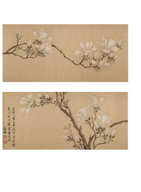 中国风白玉兰花古风装饰画芯无框茶室酒楼客厅沙发背景墙自粘贴画
