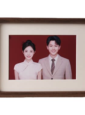 海马体结婚证红底照实木摆台相框