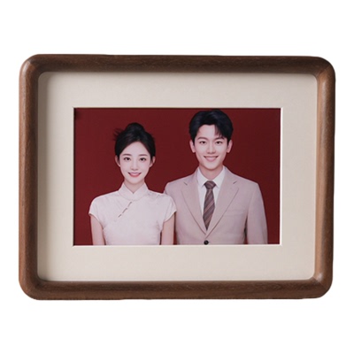 海马体结婚证红底照实木摆台相框