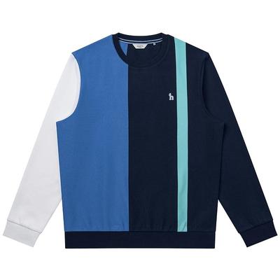 Hazzys哈吉斯春夏男士长袖拼接套头T恤上装休闲通勤圆领卫衣上衣