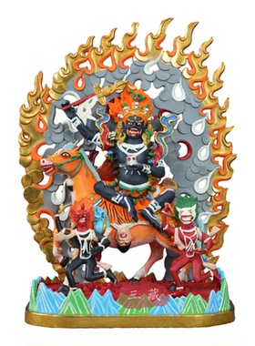 藏传纯铜鎏金彩绘吉祥天母佛像