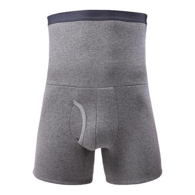 秋冬新款高腰加绒内裤男士保暖侧开口长腿平角裤护腰护肚大码短裤