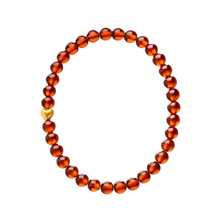 觉人天然酒红石榴石手链18K黄金爱心闺蜜芬达橙手串礼物[思心]G