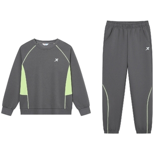 特步童装2025秋冬新款男童女童拼接运动套装儿童运动休闲套头套装