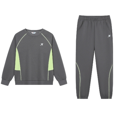 特步童装2025秋冬新款男童女童拼接运动套装儿童运动休闲套头套装