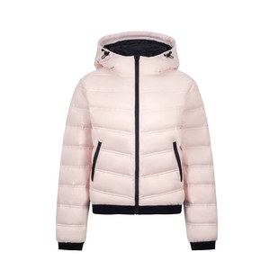 漂亮巨好看粉色排骨撞色连帽棉服冬季女时尚保暖短款收腰棉衣外套