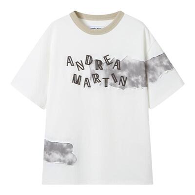 ANDREAMARTIN白色晕染刺绣T恤