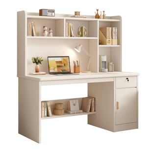 书桌家用学生写字桌卧室书架一体式桌子实木台式电脑桌学习办公桌