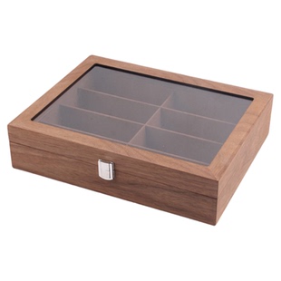 8位黑胡桃木纹眼镜收纳盒透明天窗带锁8格墨镜太阳镜收藏展示盒子