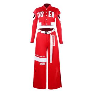 女团演出服红色嘻哈街舞服装韩舞成人打歌服跳舞jazz爵士舞蹈服女