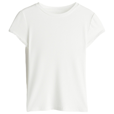 HM女装T恤春季简约修身潮流柔软舒适蕾丝边罗纹T恤1259418