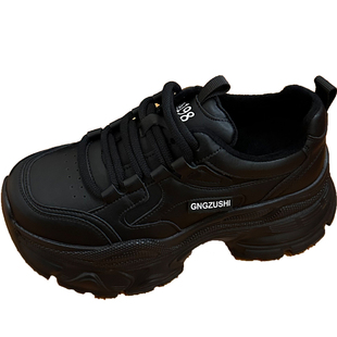 老爹鞋女款2025新款冬加棉黑色厚底轻便配阔腿裤显脚小休闲运动鞋