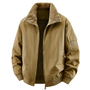 加厚加绒飞行服夹克外套男士多口袋户外休闲中老年爸爸装棉衣棉服