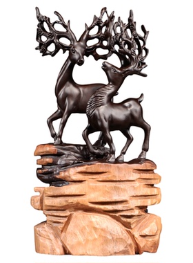 手工精雕客厅梅花鹿黑檀木中式