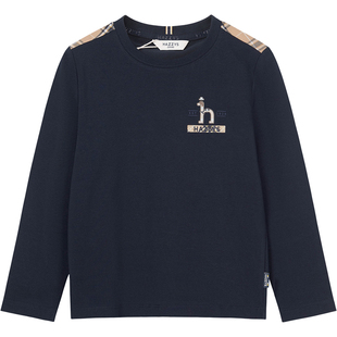hazzys哈吉斯童装男童圆领衫2026春新中大童时尚简约长袖T恤