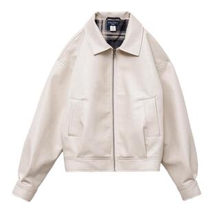 马登贝果复古风米白色皮衣外套港风机车短夹克小个子上衣褂子春女