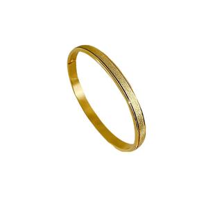 沙金手镯女款开口轻奢小众镀18k金精致素圈镯子高级感钛钢不掉色