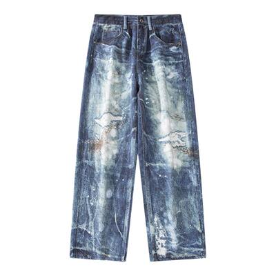 DESIGNSECRETS 25FW扎染设计感牛仔裤男美式潮流水洗直筒宽松裤子