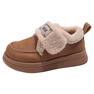 女童韩版休闲羊羔毛加绒棉鞋2025冬季新款男童魔术贴勃肯鞋乐福鞋