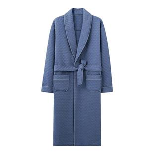 浪莎夹层睡袍男士晨袍空气棉加厚纯棉浴衣春秋冬季长款薄夹棉浴袍