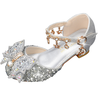 女童公主水晶鞋闪闪亮片小高跟鞋