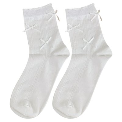 白色袜子女款夏薄款蝴蝶结中筒袜