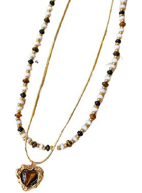 时尚叠戴~美拉德爱心吊坠项链女款高端串珠锁骨链小众毛衣链配饰