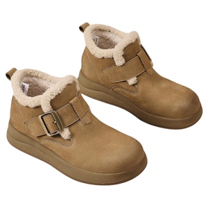 星期六加绒勃肯鞋女2025冬季新款复古皮带扣高帮毛毛鞋东北大棉鞋