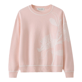 Marc O'Polo/MOP 春季新款时尚粉色提花软糯圆领套头针织衫毛衣女