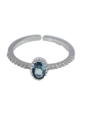 白狐狸时尚简约椭圆浅蓝色锆石开口可调节戒指清冷叠戴个性食指戒