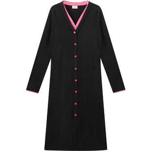 Juicy Couture橘滋连衣裙女长款撞色拼接V领长袖气质针织裙子